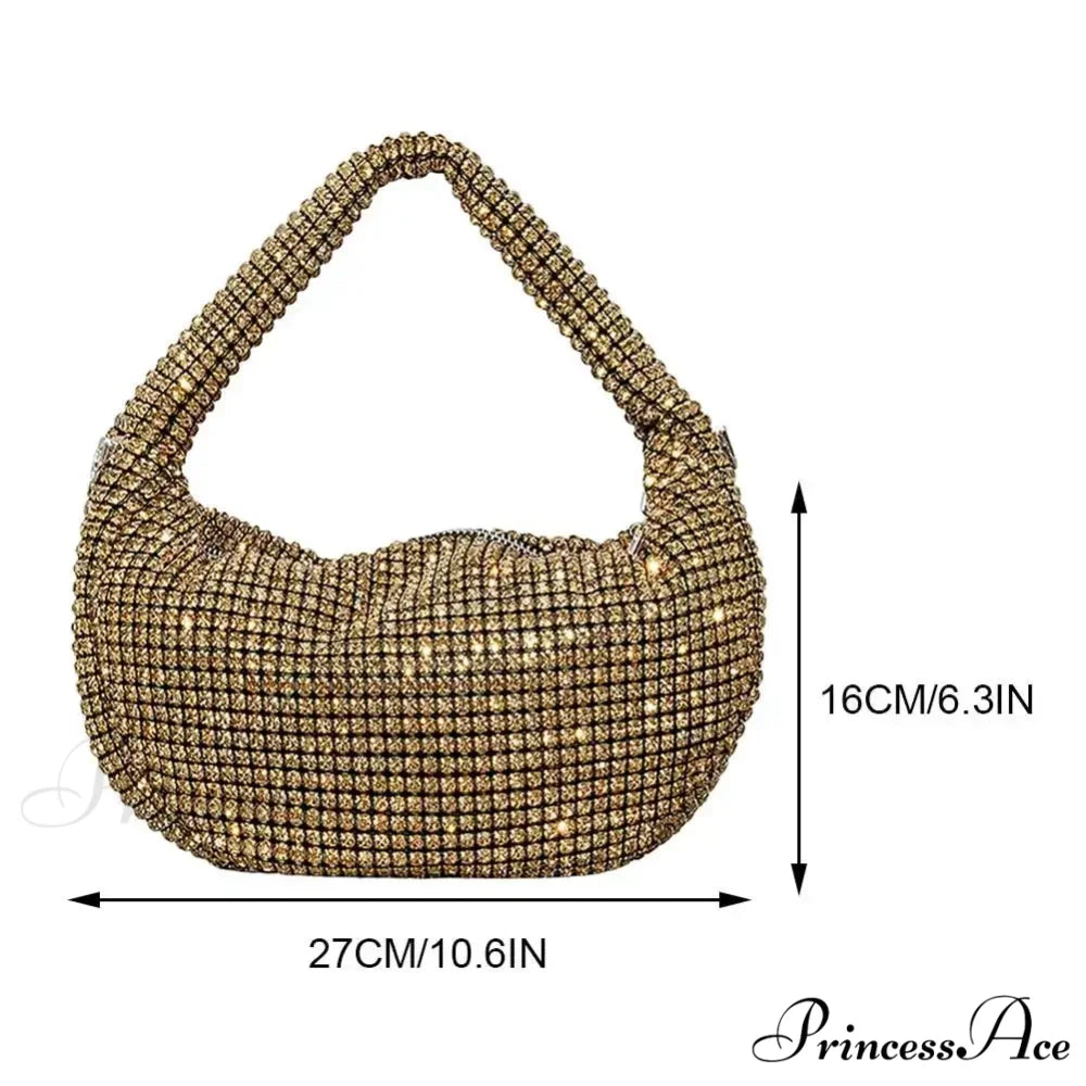 Sparkling Rhinestones Evening Clutch Women Glitzy Party Wedding Handbag Gold7 clutchbag-250126