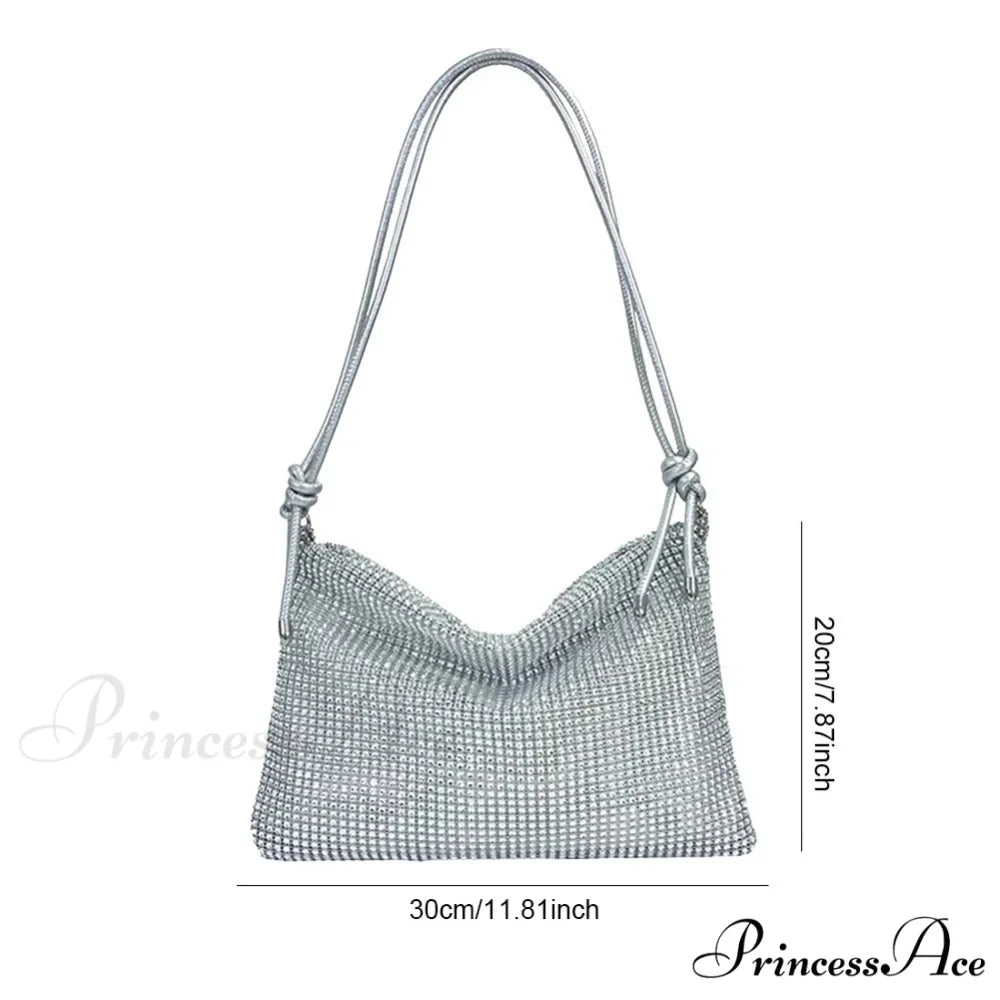 Sparkling Rhinestones Evening Clutch Women Glitzy Party Wedding Handbag Silver clutchbag-250126