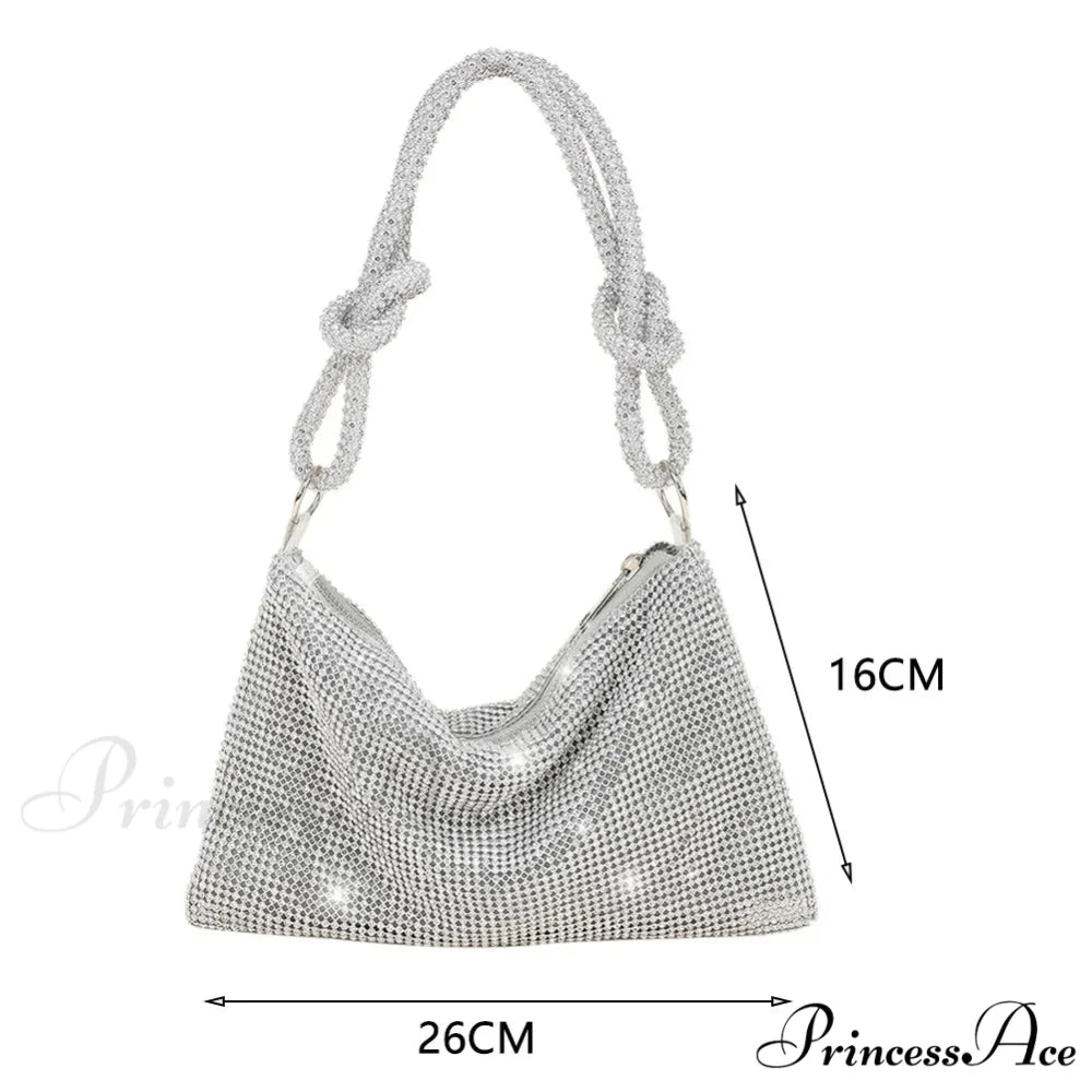Sparkling Rhinestones Evening Clutch Women Glitzy Party Wedding Handbag Silver1 clutchbag-250126