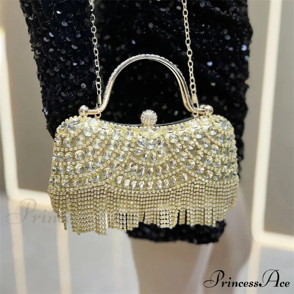 Sparkling Silver Tassel Shoulder Evening Clutch Bag clutchbag-250126