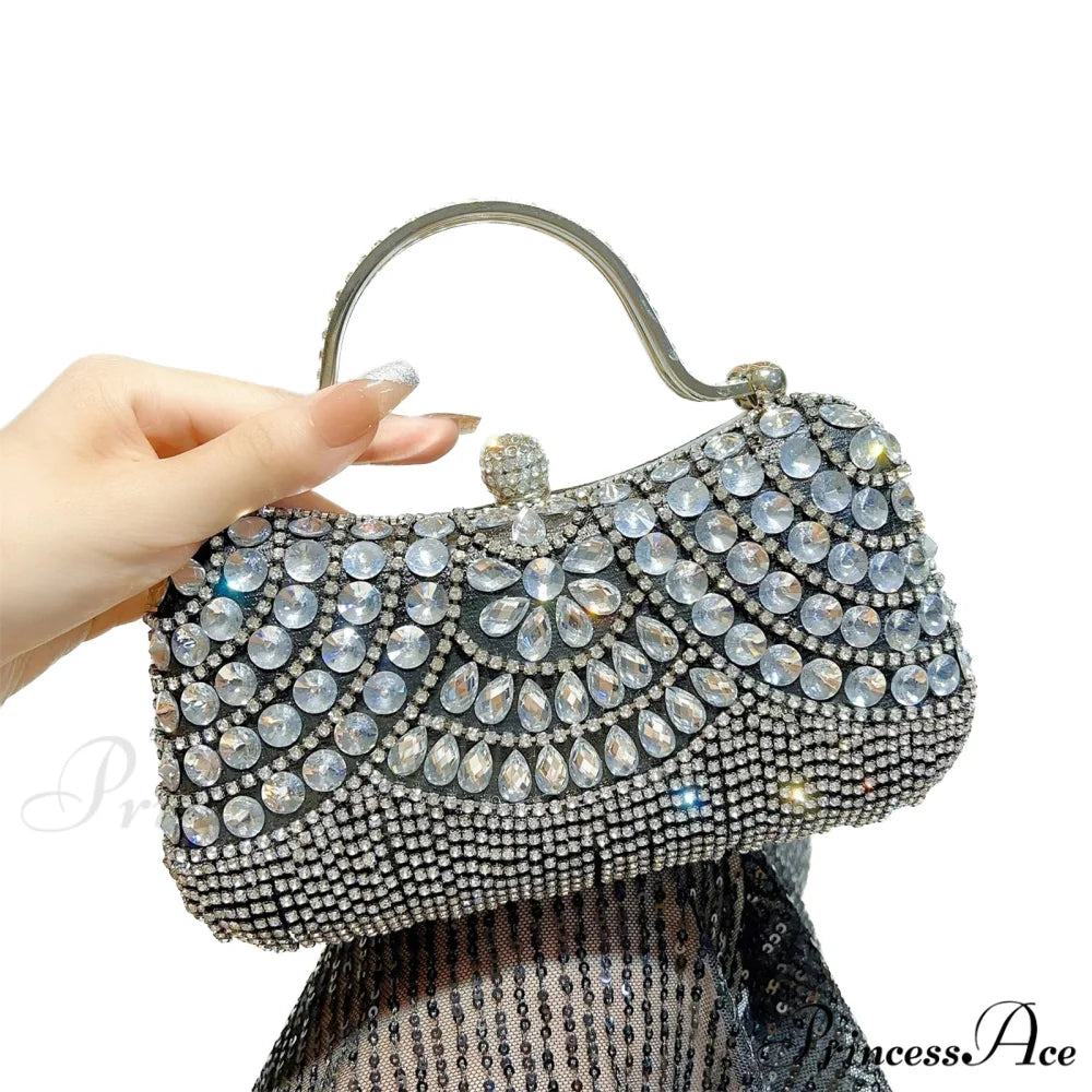 Sparkling Silver Tassel Shoulder Evening Clutch Bag Silver clutchbag-250126