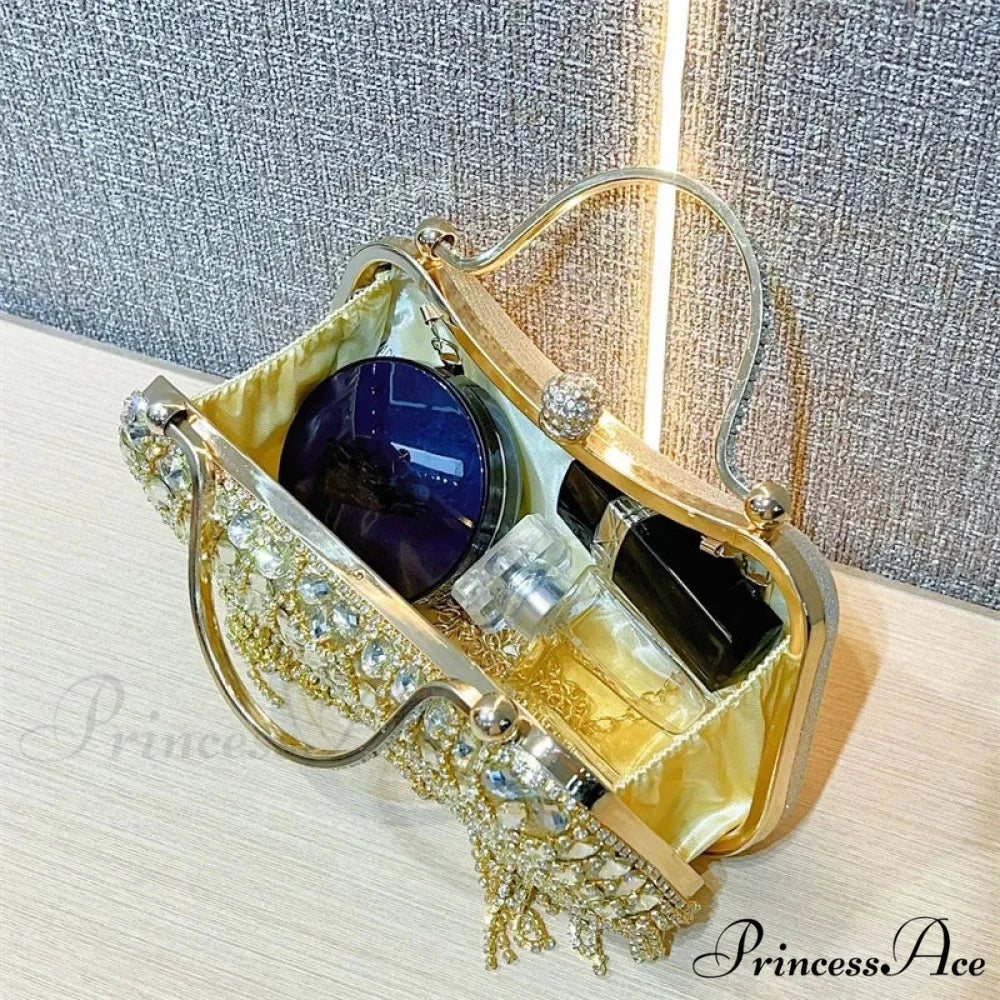 Sparkling Silver Tassel Shoulder Evening Clutch Bag clutchbag-250126