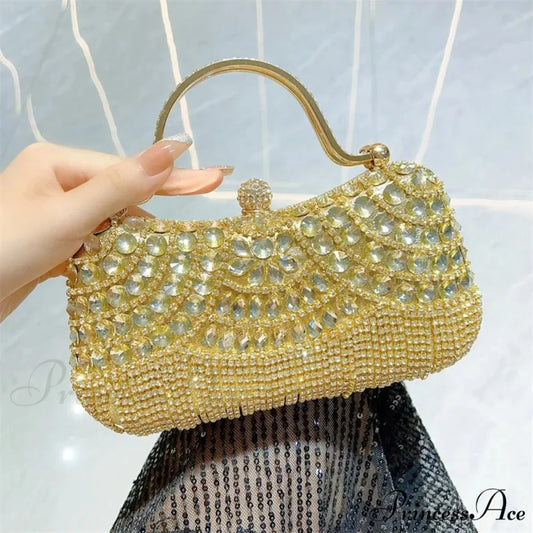 Sparkling Silver Tassel Shoulder Evening Clutch Bag Gold clutchbag-250126