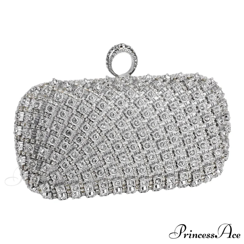 Sparkling Square Handbag Creator Shoulder Bag Night Bag Silver clutchbag-250126