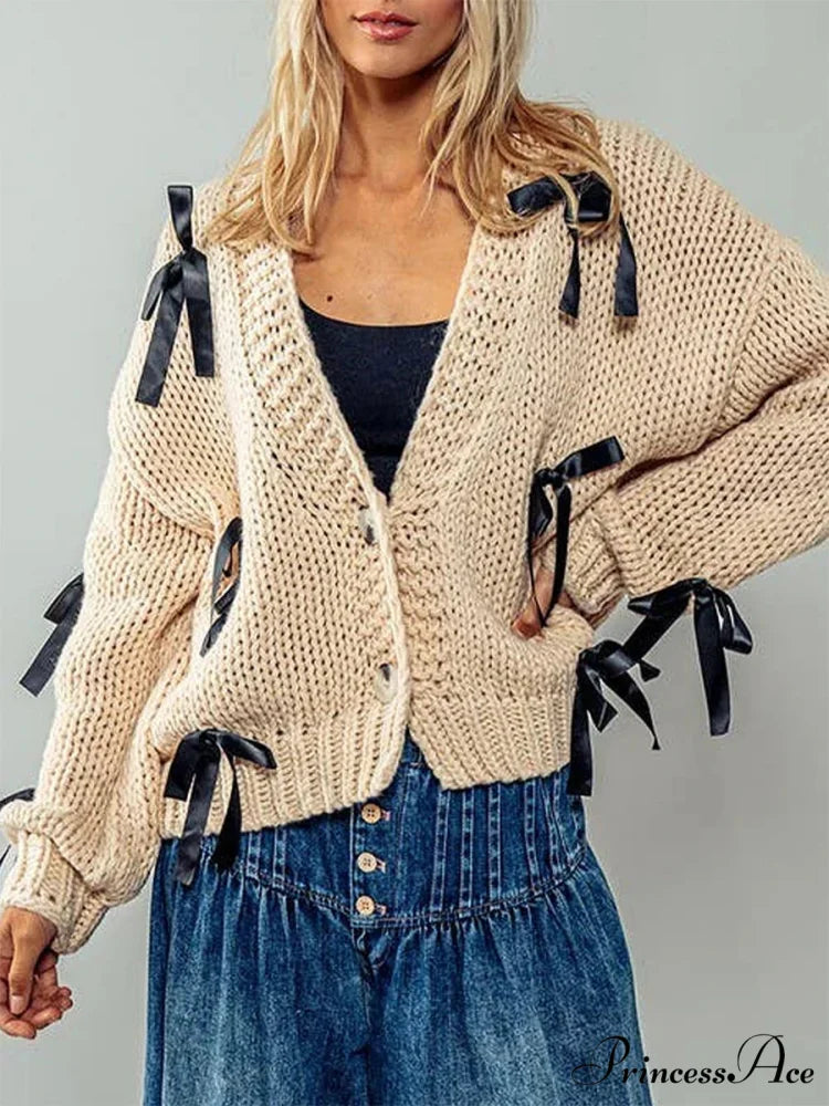 Sparkling V-neck Knit Cardigan beige / S cardigans-241228