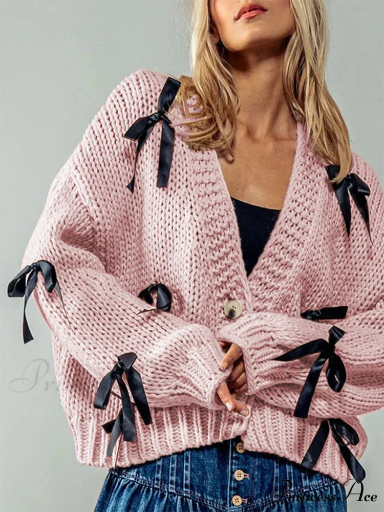 Sparkling V-neck Knit Cardigan pink / S cardigans-241228