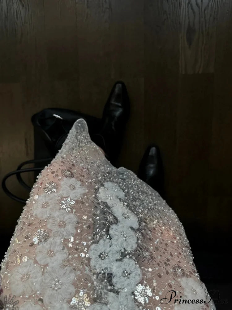 Special White Lace Embellished Sequins High Waist Skirt Women’s Fashion skirt-250126