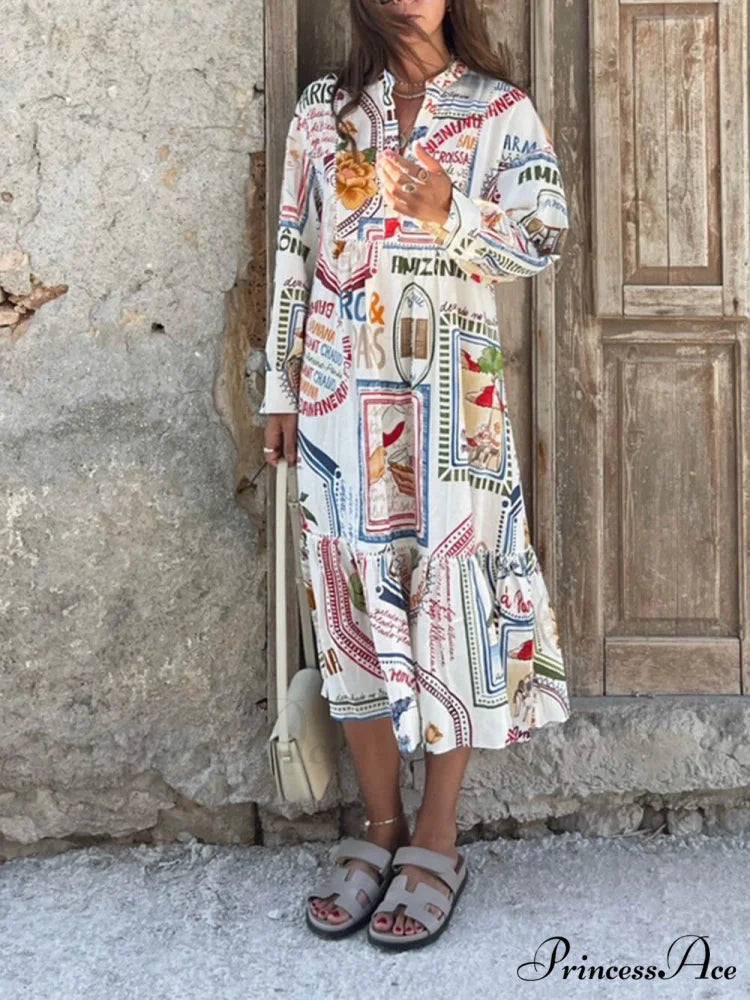 Specialized Pattern Print Charming Cardigan Midi Dress Multicolor / S