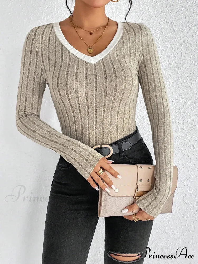 Spice Girl Seductive Slim V-Neck Style Personality Top Women knittop-250126