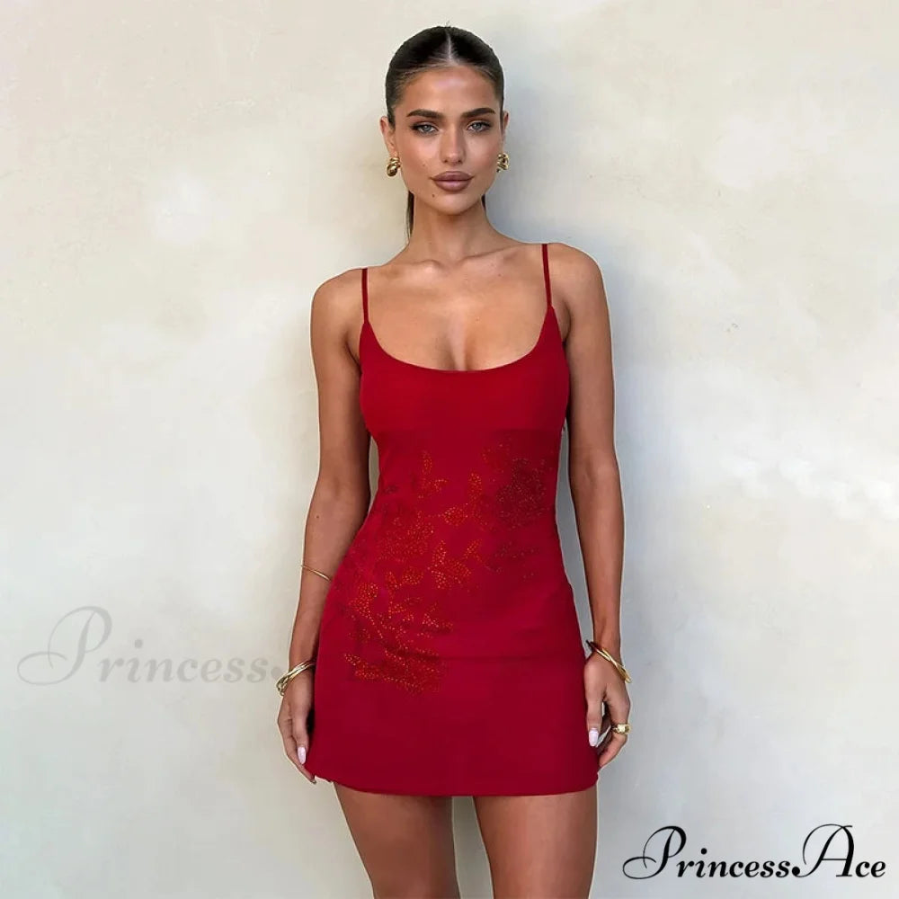 Spicy Diamond Open-Back Holiday Dress Red / S vacationdress-250223
