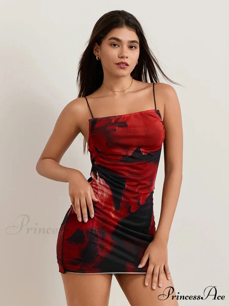 Spicy Flower Pattern Sheath Open-Back Spaghetti Mini Nightclub Flower Dress floraldress-250126