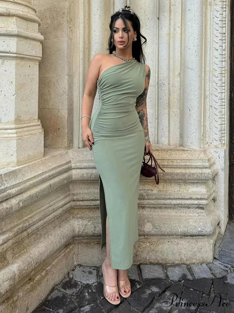 Split Backless Maxi Party Dress Green / S