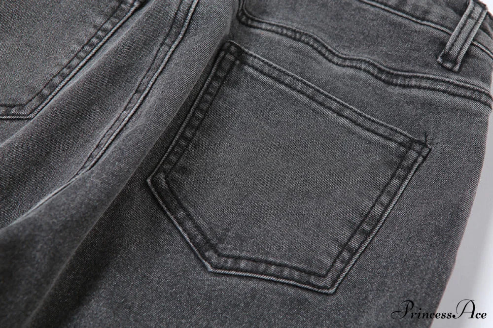 Split Grey Up Denim Trousers Style Stacked Bodycon Streetwear Jeans Ruched Baddie Waist Zip Pants High Women