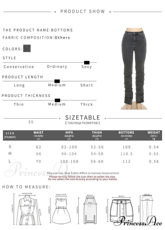 Split Grey Up Denim Trousers Style Stacked Bodycon Streetwear Jeans Ruched Baddie Waist Zip Pants High Women