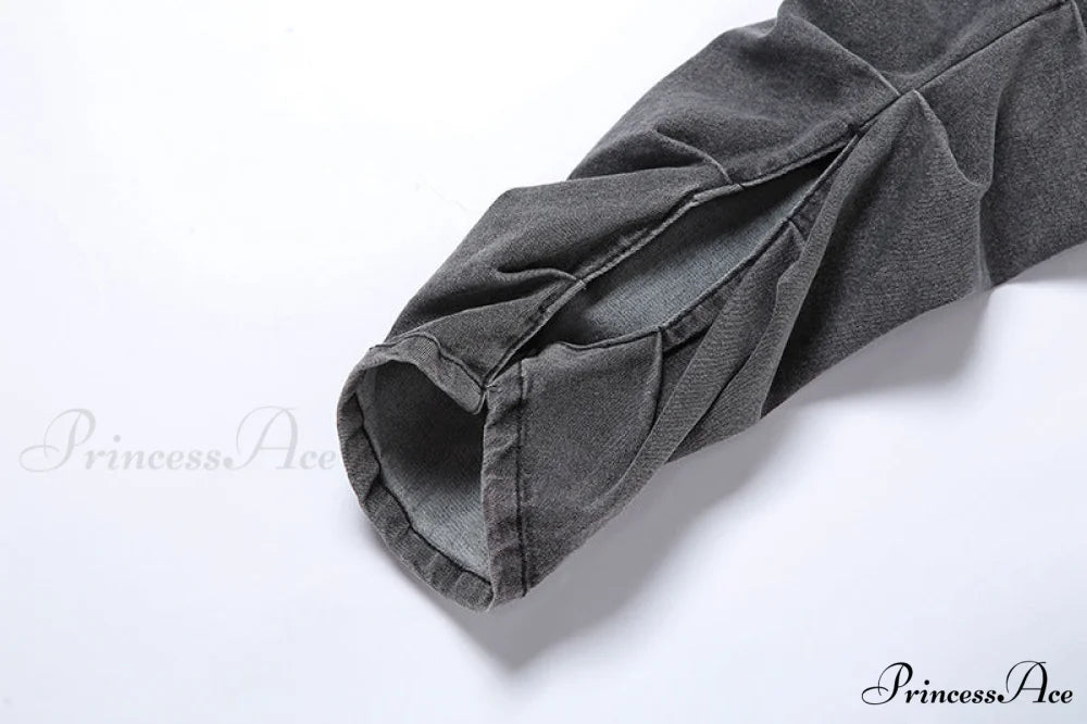 Split Grey Up Denim Trousers Style Stacked Bodycon Streetwear Jeans Ruched Baddie Waist Zip Pants High Women