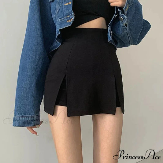 Split Skirt Office Ladies Suit Summer New Black Mini A-line Skirt Short Black / XS