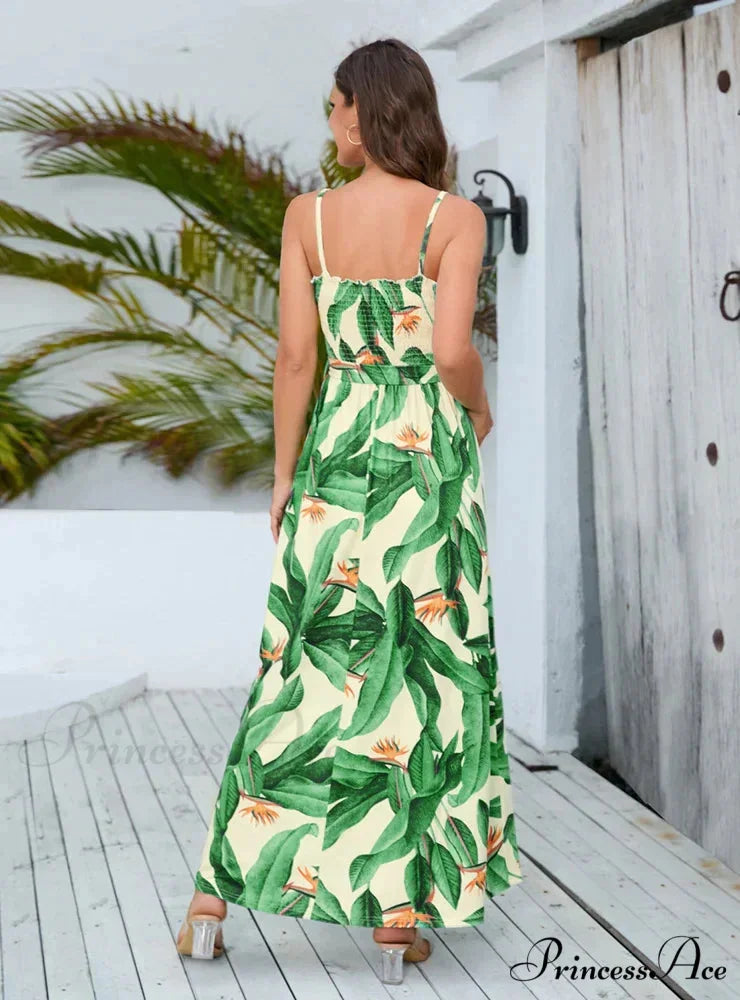 Split Waist Bohemian High Dress M / KHAKI