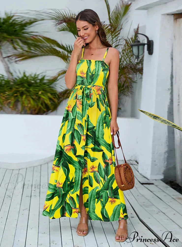 Split Waist Bohemian High Dress M / YELLOW