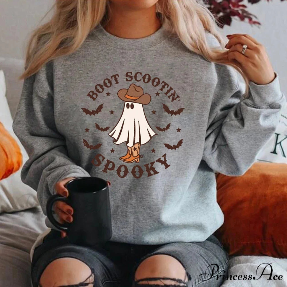 Spooky Cowboy Ghost Fun Fall Cozy Hoodie GRAY / S Sweatshirts & Hoodies-L