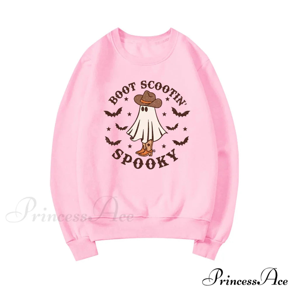 Spooky Cowboy Ghost Fun Fall Cozy Hoodie Pink / S Sweatshirts & Hoodies-L