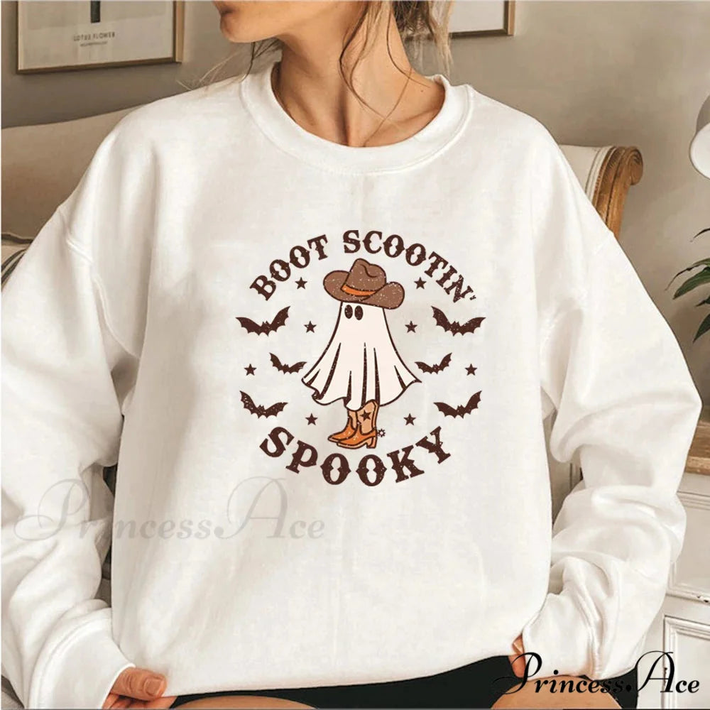 Spooky Cowboy Ghost Fun Fall Cozy Hoodie WHITE / S Sweatshirts & Hoodies-L