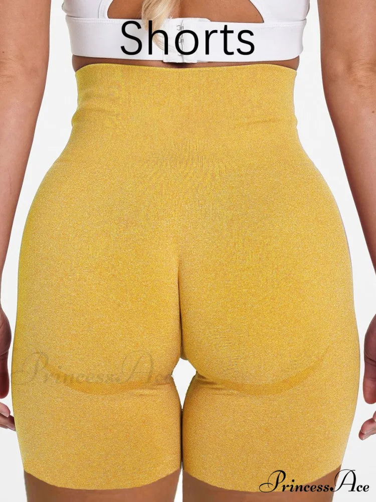 Sport Slim Shorts Seamless Leggings Yellow Shorts / S