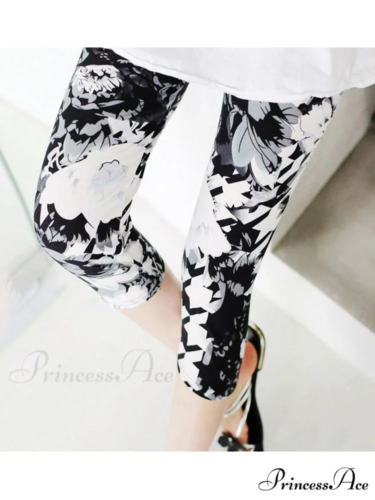 Sportswear Mujer Print Capris Pants Big White Flower / S