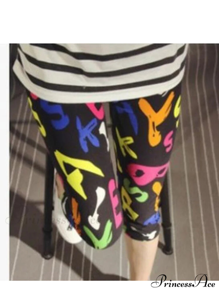 Sportswear Mujer Print Capris Pants Colorful Big Letter / S