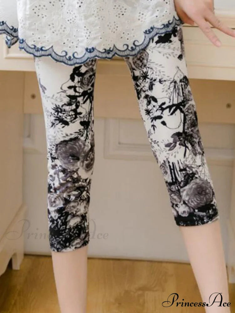Sportswear Mujer Print Capris Pants Gray Flower / S