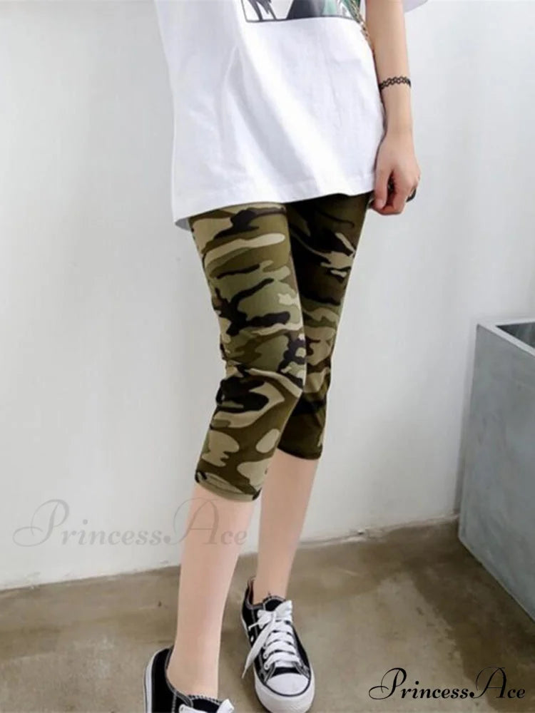 Sportswear Mujer Print Capris Pants Grey Green camo / S