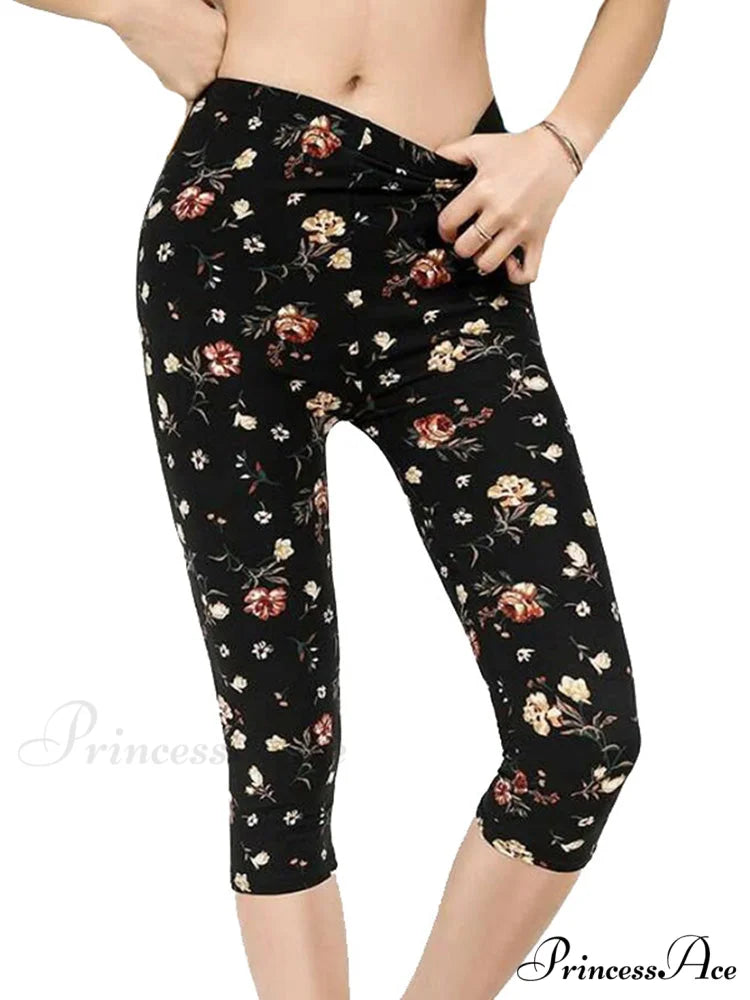 Sportswear Mujer Print Capris Pants Small Yellow Flower / S