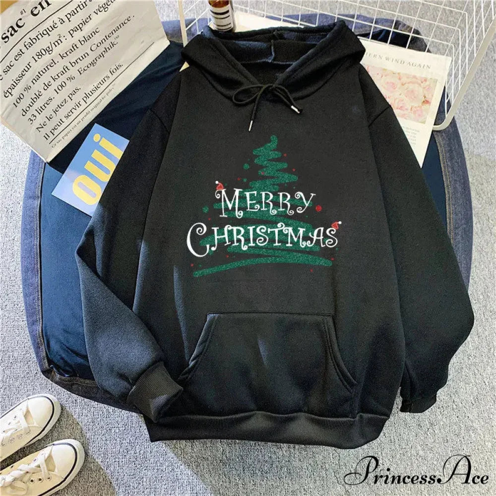 Sporty Printed Casual Long Sleeve Christmas Hoodie for Women Black / S Christmas Hoodies-L
