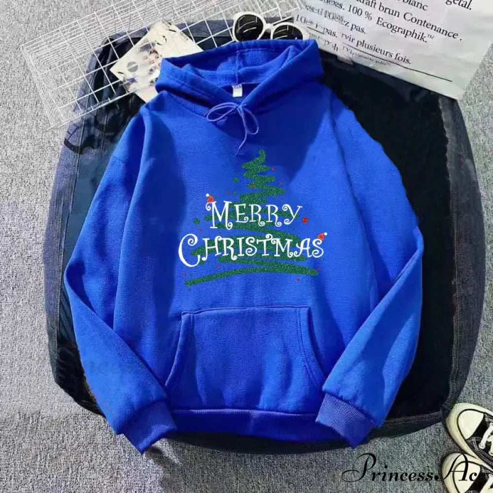 Sporty Printed Casual Long Sleeve Christmas Hoodie for Women Blue / S Christmas Hoodies-L