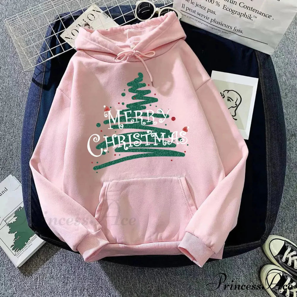 Sporty Printed Casual Long Sleeve Christmas Hoodie for Women Dusky Pink / S Christmas Hoodies-L