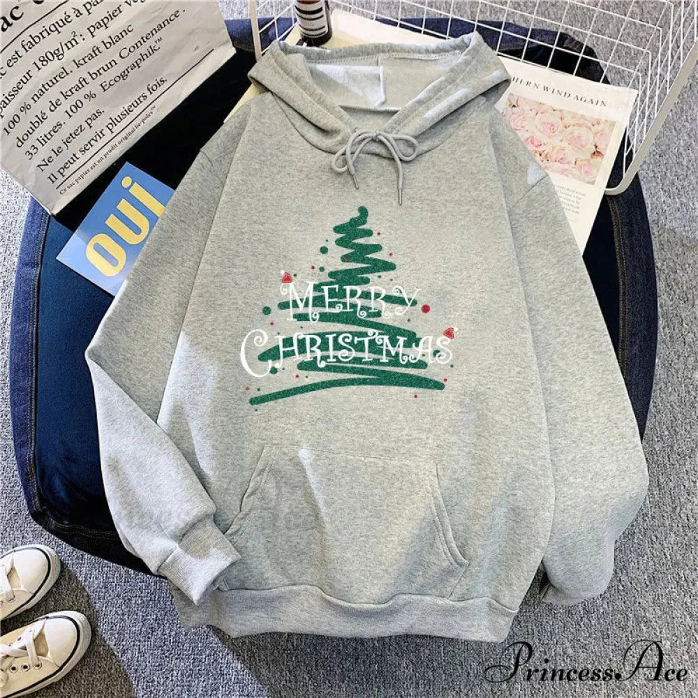Sporty Printed Casual Long Sleeve Christmas Hoodie for Women Light Grey / S Christmas Hoodies-L