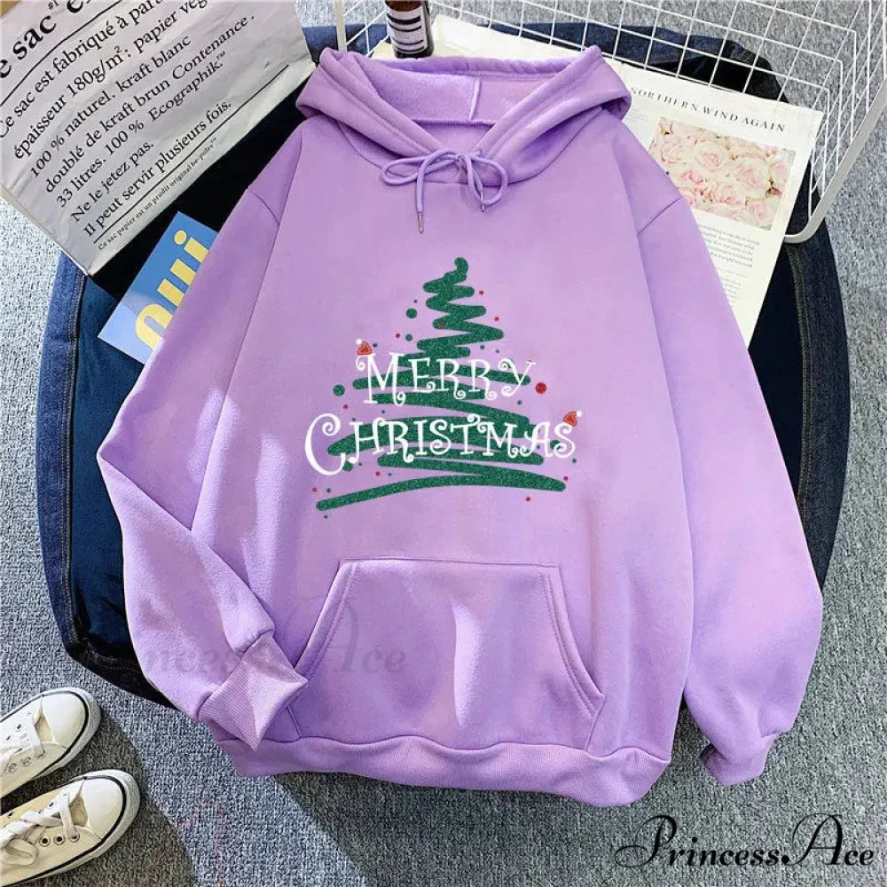 Sporty Printed Casual Long Sleeve Christmas Hoodie for Women Light Purple / S Christmas Hoodies-L