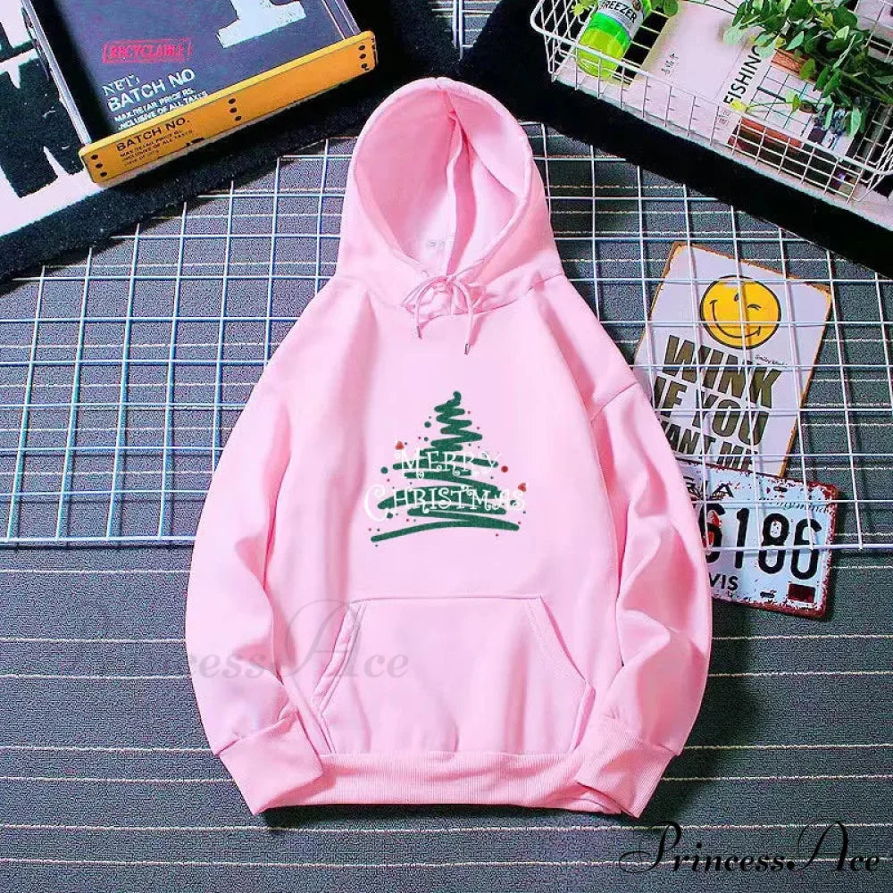 Sporty Printed Casual Long Sleeve Christmas Hoodie for Women Pink / S Christmas Hoodies-L