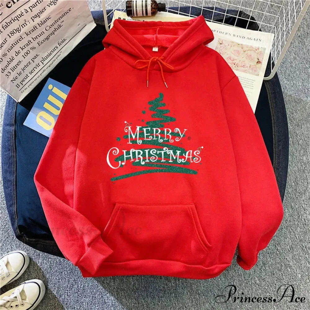 Sporty Printed Casual Long Sleeve Christmas Hoodie for Women Red / S Christmas Hoodies-L