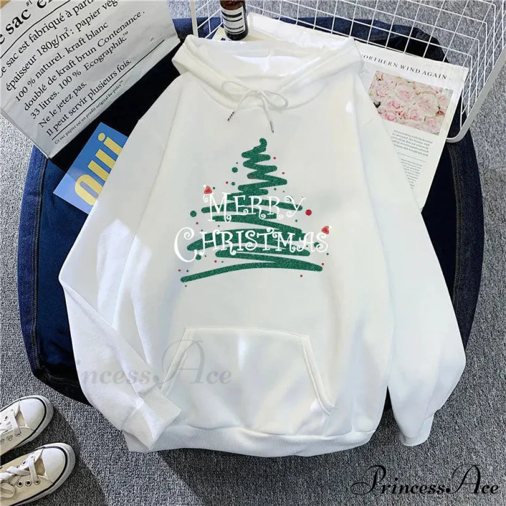 Sporty Printed Casual Long Sleeve Christmas Hoodie for Women White / S Christmas Hoodies-L