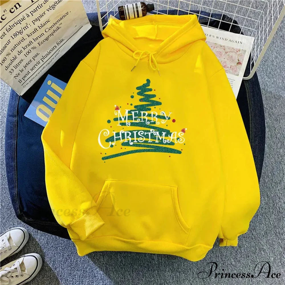 Sporty Printed Casual Long Sleeve Christmas Hoodie for Women Yellow / S Christmas Hoodies-L