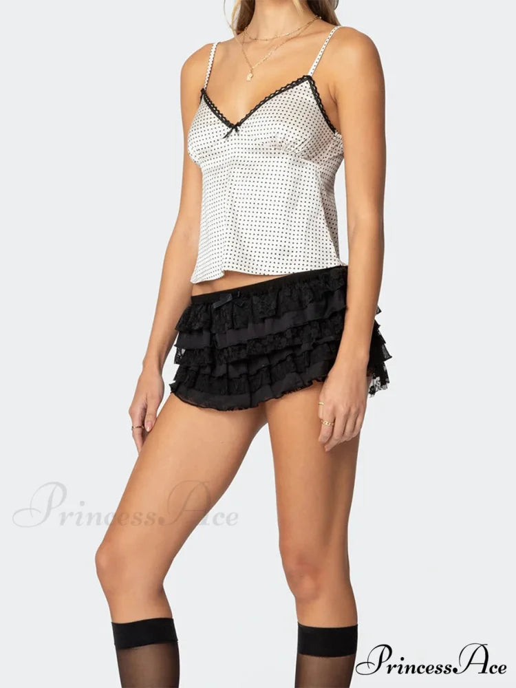 Spots Pattern Silk Lace Crop Top croptop-250223