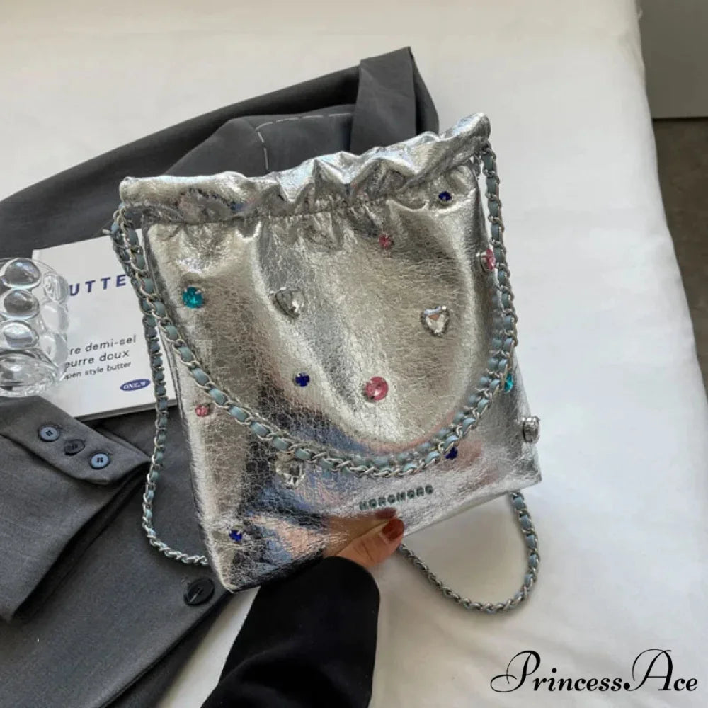 Spotted Buyer Big Shoulder Bag SilverBlue shoulder-250126