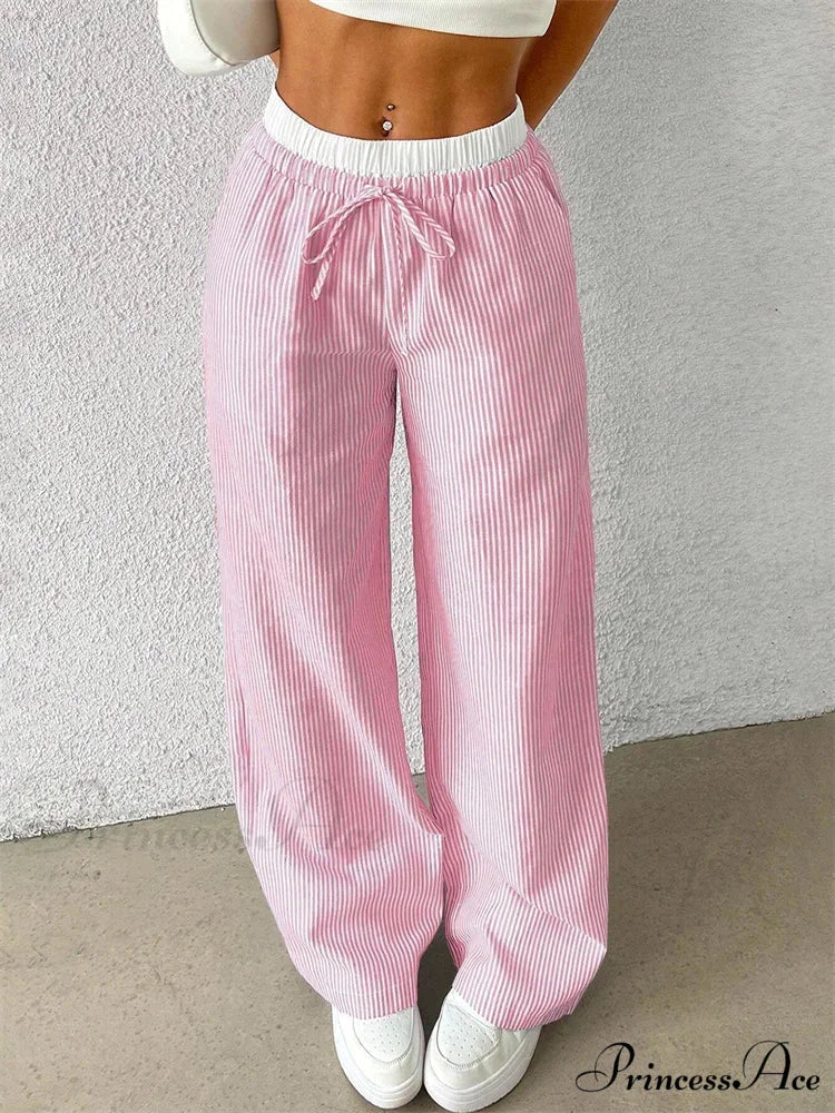 Spotted Cinch Elastic Waist Baggy Winter Pant Pink / S pant-250223