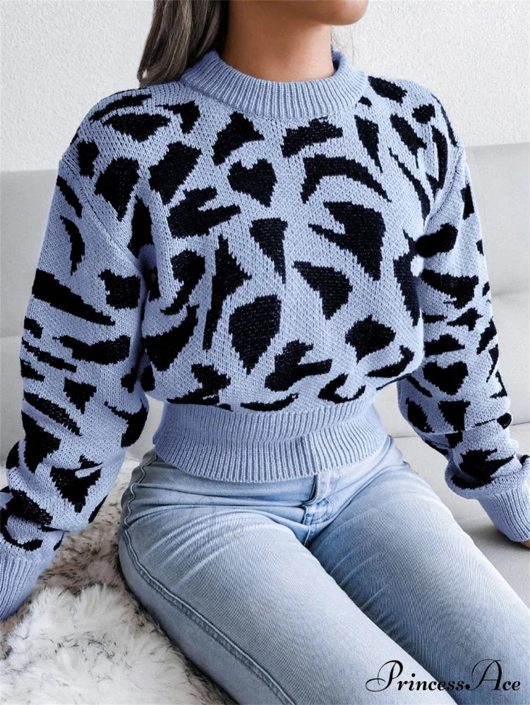 Spotted Design Waist Collection Circular Neck Sweater Blue / S swraters-241228