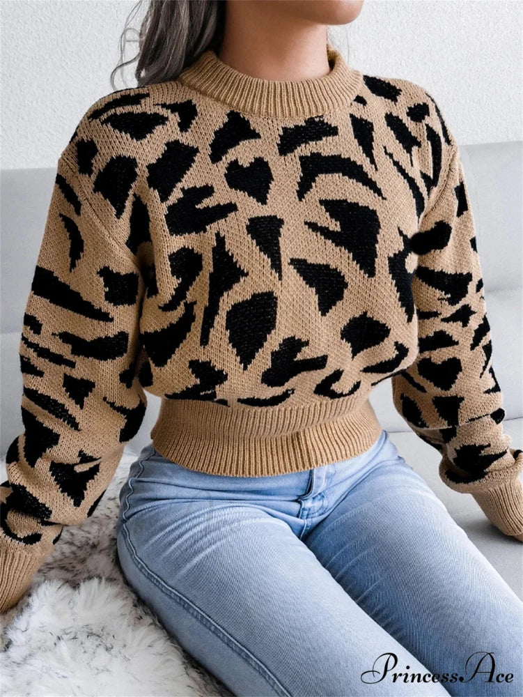 Spotted Design Waist Collection Circular Neck Sweater Khaki / S swraters-241228