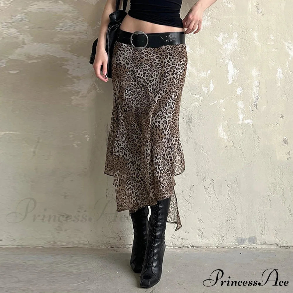 Spotted Pattern Asymmetrical Hem Skirt skirts-250223