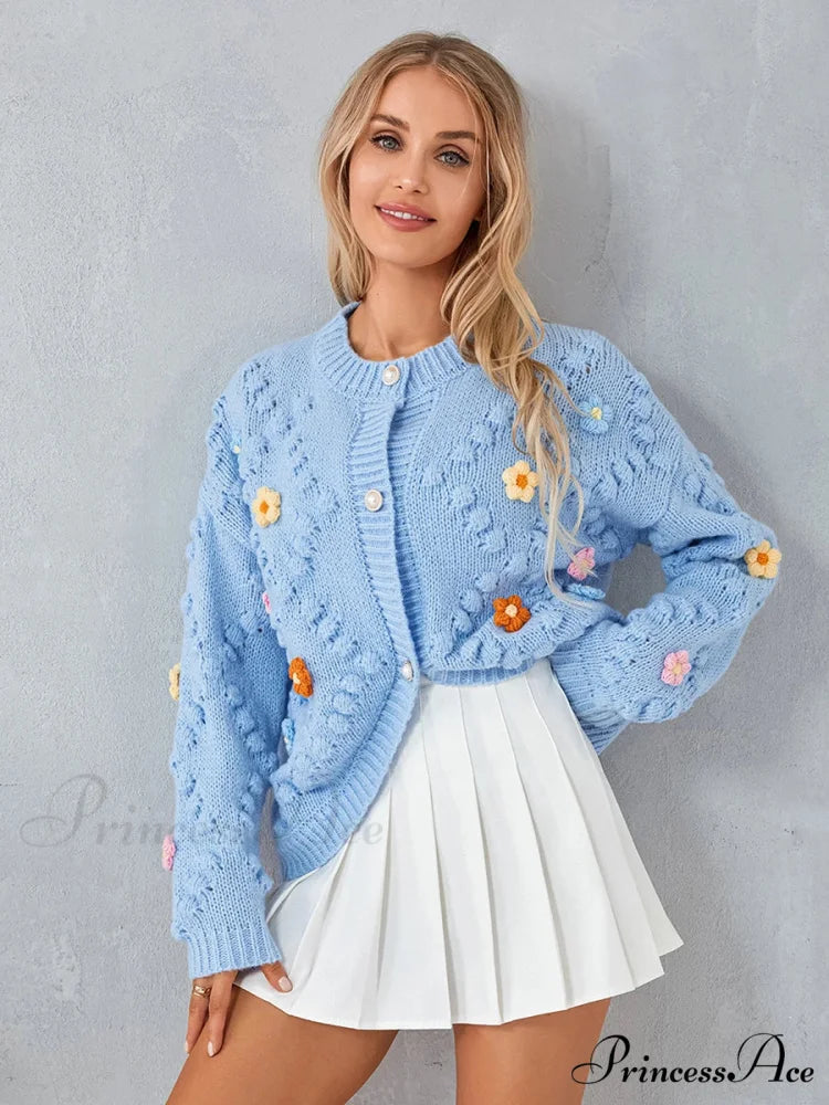 Spotted Pattern Button Cardigan Blue / One Size cardigans-241228