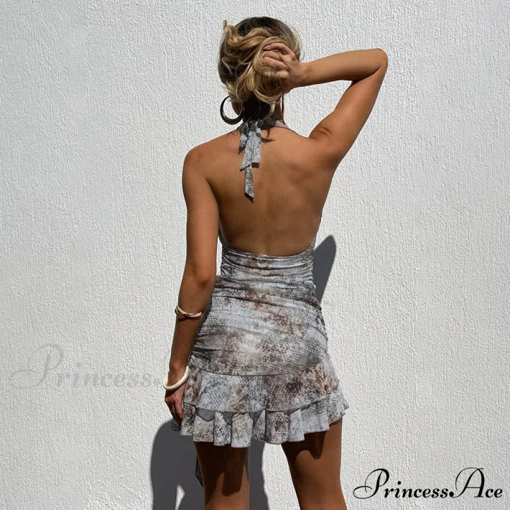 Spotted Pattern Frills Uneven Holiday Dress vacationdress-250223