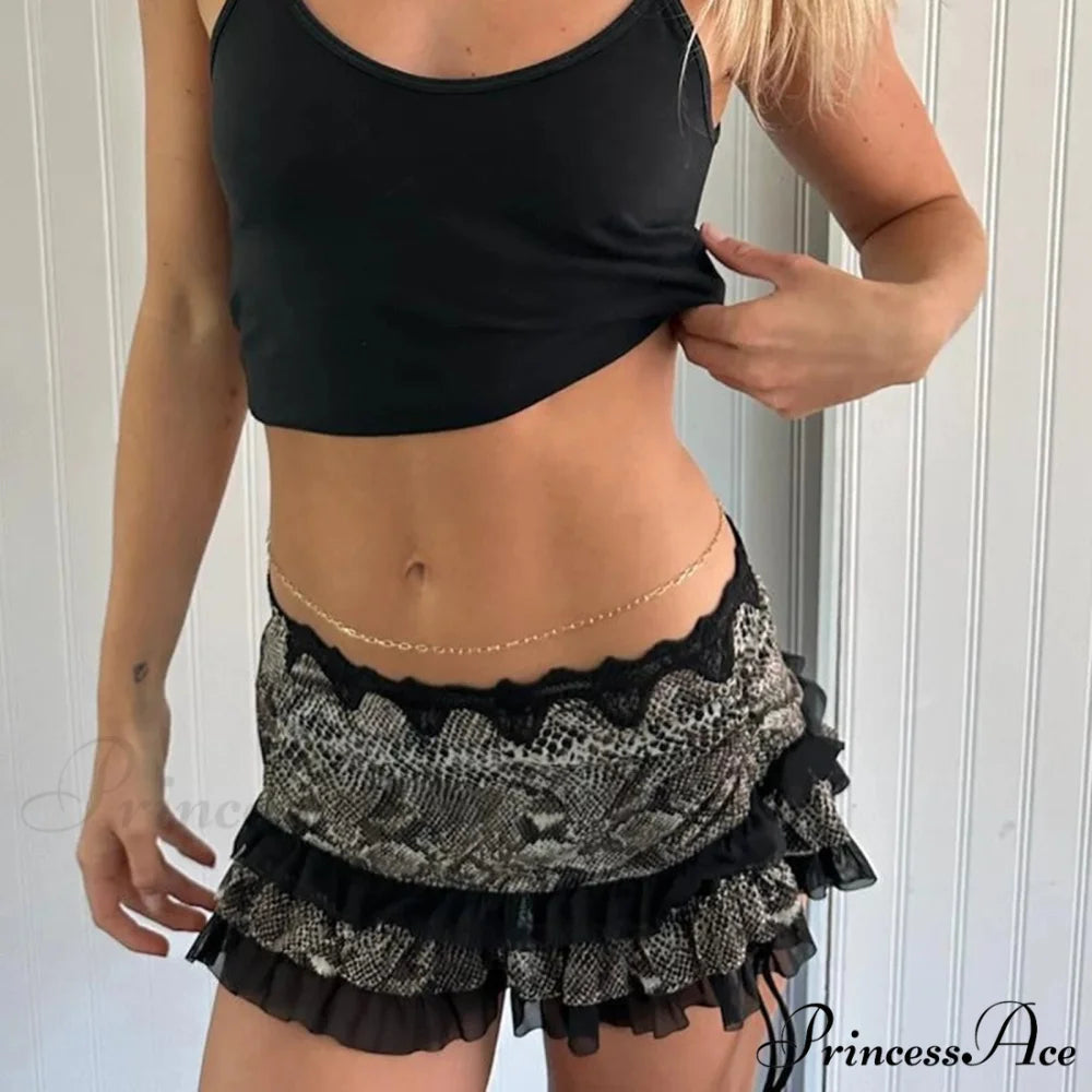 Spotted Pattern Layered Slim Skirt black / S skirts-250223