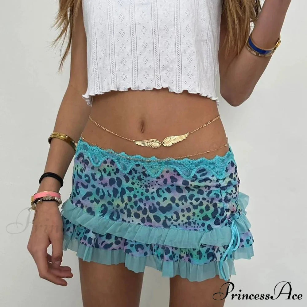 Spotted Pattern Layered Slim Skirt blue / S skirts-250223